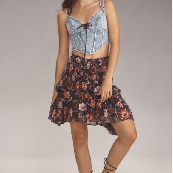 Anthropologie Asymmetrical Smocked Mini Skirt - Picture 3 of 7